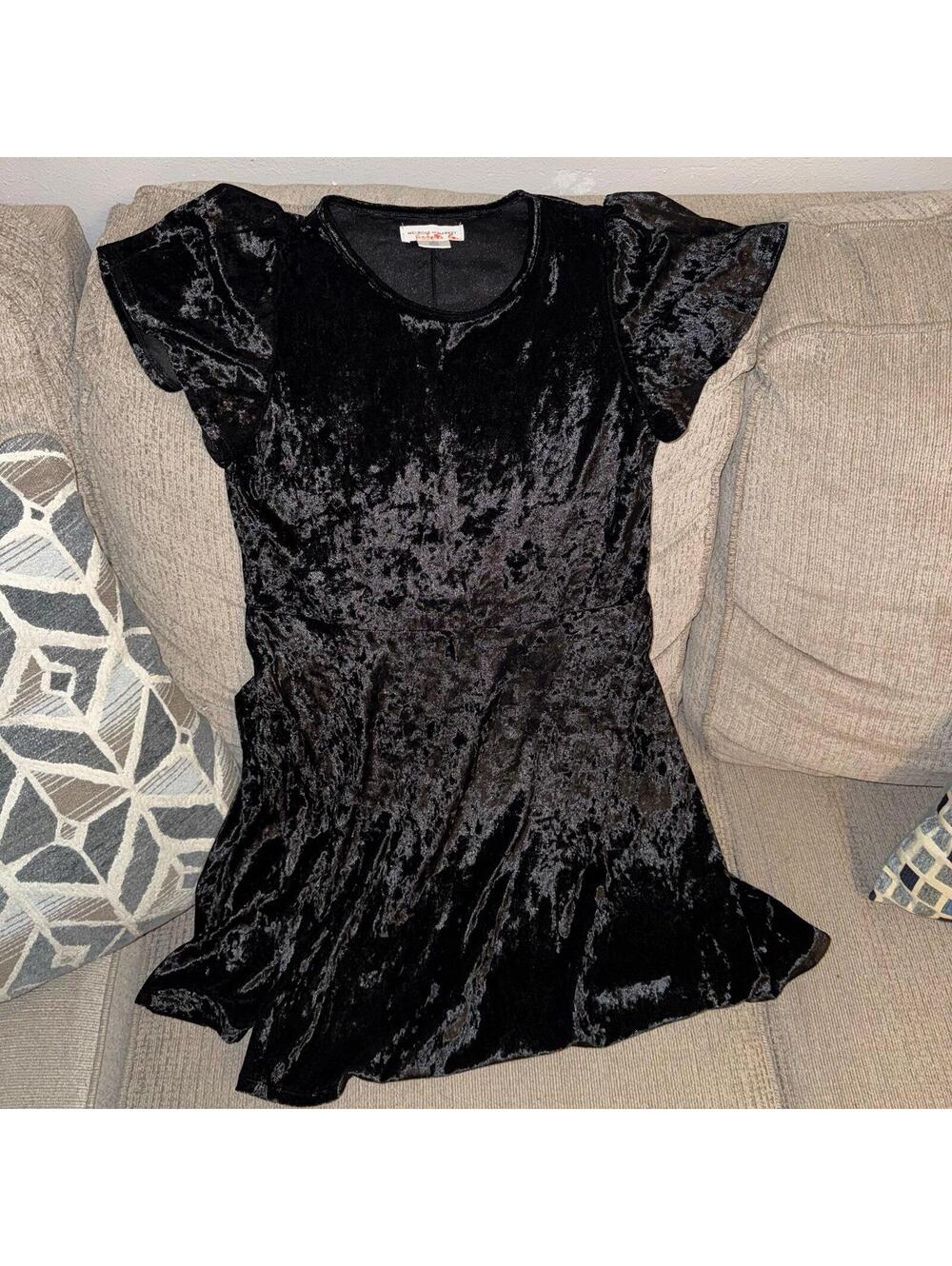 Melrose & Market Black Dress Crushed Velour Faux Velvet Flutter Sleeve XL 14-16